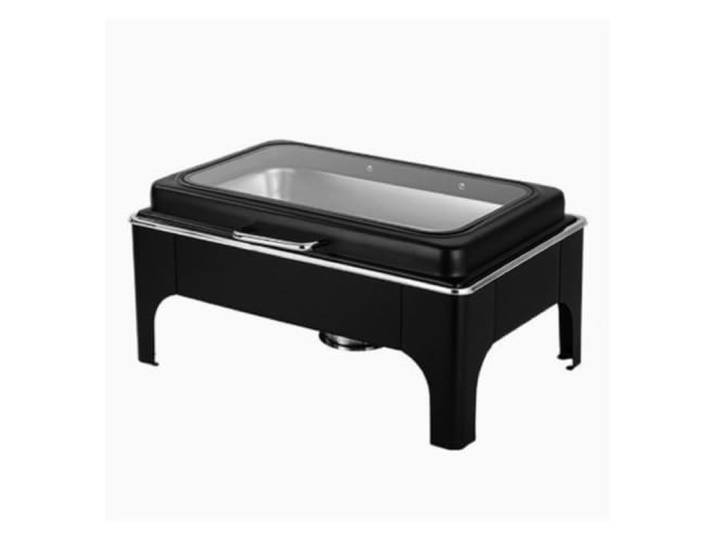 Schwarze Chafing Dishes, rechteckig, aus Edelstahl chafing dish For Partys Buffet mit transparentem hydraulischem Deckel, Buffetwärmer