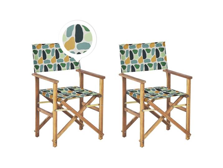 GARTENSTUHL 2er-Set Akazienholz hellbraun grau/mehrfarbig Fleckenmuster Cine