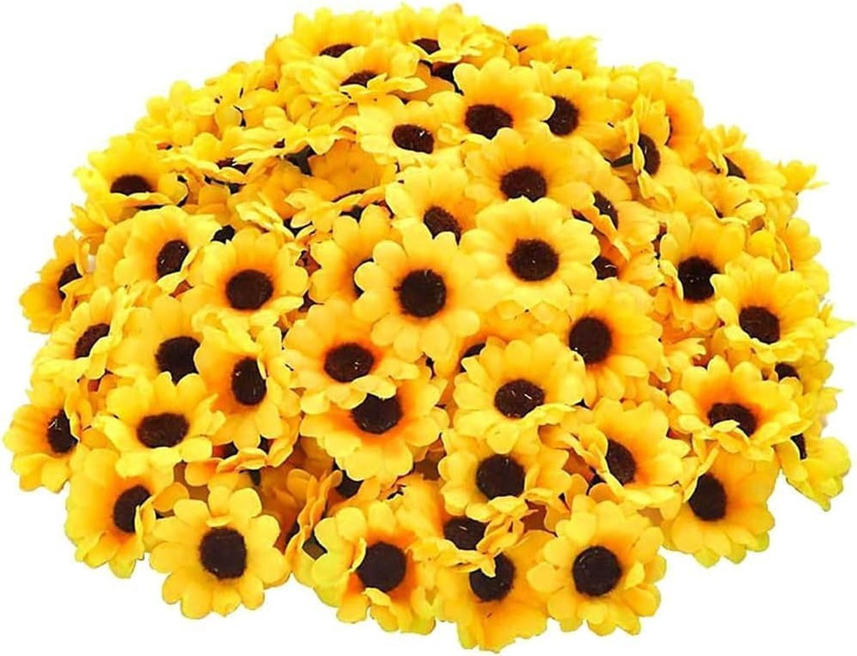 Set van 100 kunstmatige mini-zonnebloemen voor decoratie