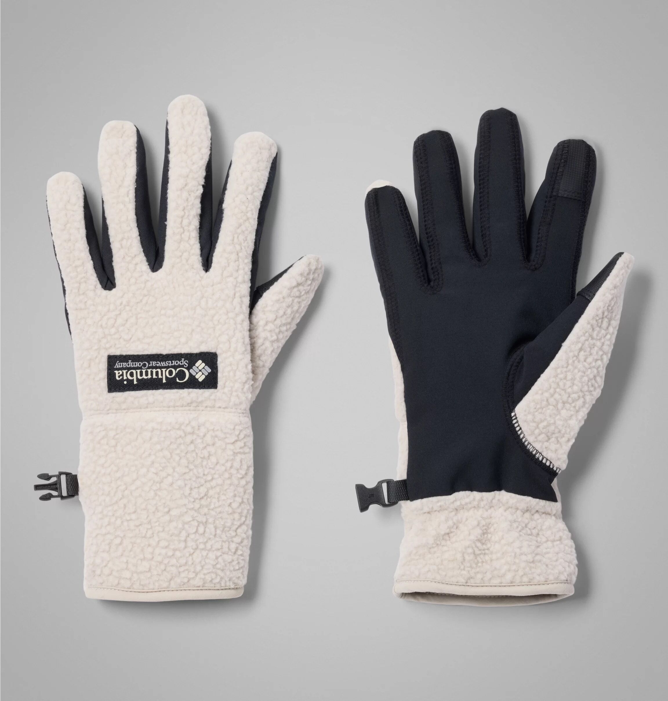Fleecehandschuhe COLUMBIA "Helvetia II Sherpa Glove W", Damen, Gr. S (34/36), weiß (schwarz stone), Fleece;Softshell, Materialmix, unifarben, Handschuhe Fleecehandschuhe, Touchscreen-kompatible Fingerspitzen, wasserabweisend