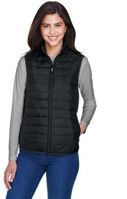 CORE365 CE702W Women's Prevail Packable Puffer Vest in Black size Large   Polyester