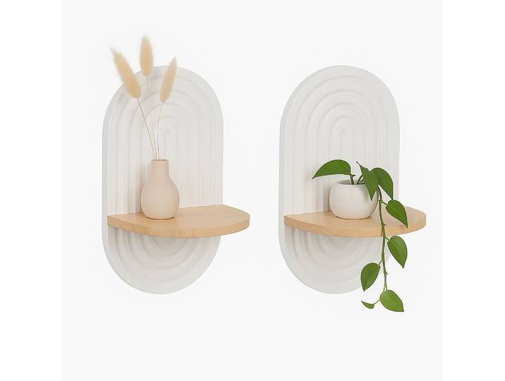 Wandregal Boho 2er-Set Weiss-Hellbraun