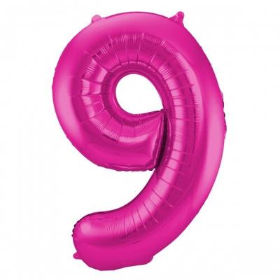 Folat XL Folienballon Zahl 9 in magenta, 86 cm, 1 Stück, Helium Ballon (unbefüllt) - Luftballon