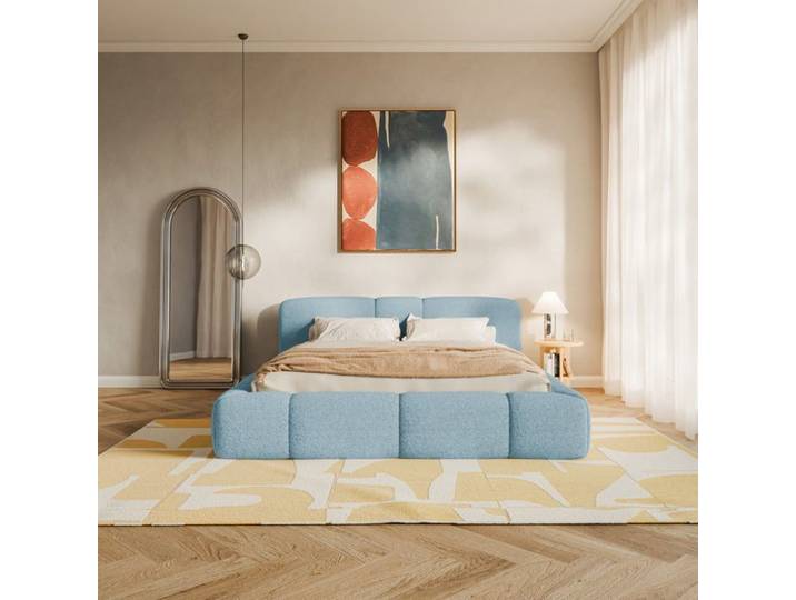 Lit coffre - BOWIA - 200x200 cm - en tissu peluche bleu