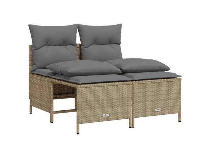 Salon de jardin résine tressée - BURKE - 4 pièces - Beige - Résine tressée - Coussins gris clair