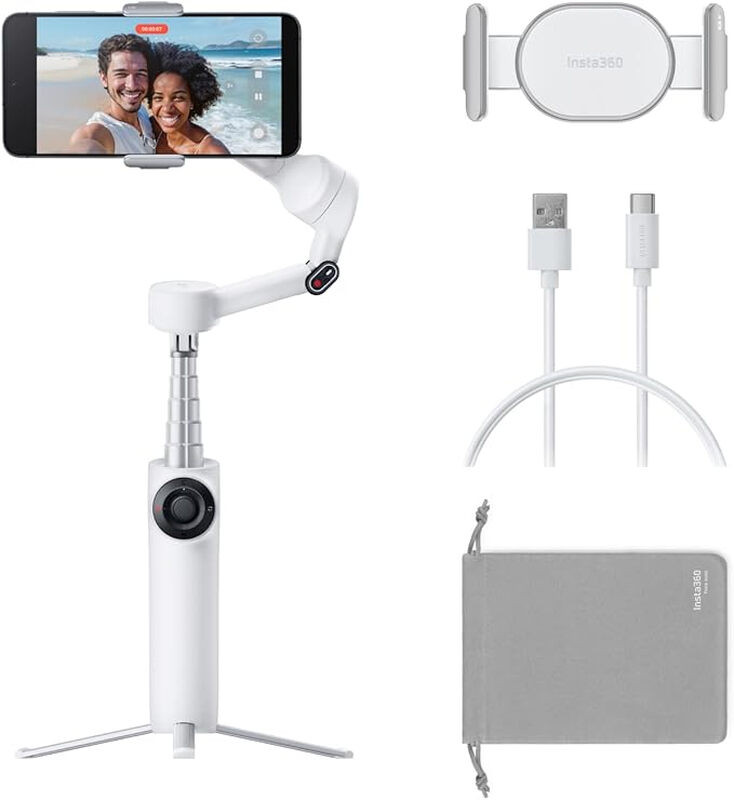 Insta360 Flow 2 wit smartphone gimbal met AI tracking, geïntegreerd statief, selfiestick en afstandsbediening