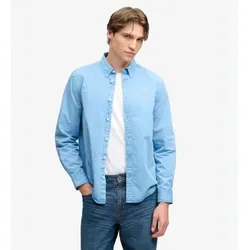 Superdry für Herren. M4011194A Garment Dyed Hemd blau (L), Lässig, Baumwolle, Langarm