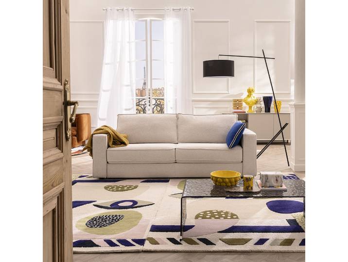 HABITAT - Canapé convertible 2 places - Couchage 140 cm - Matelas 16 cm - Tissu bouclette Tolfa - Crème - Vienne