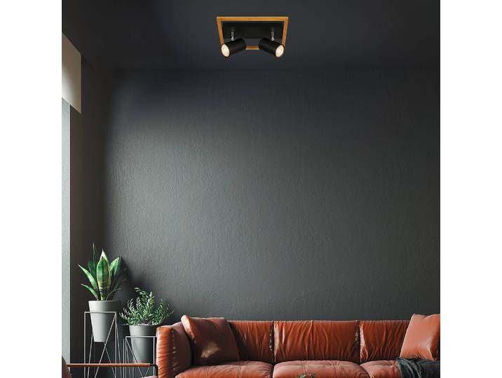 Plafonnier Passaria 20 x 13 x 27cm Noir 2 Aluminium thermopoudré Chêne plaxé LED GU10