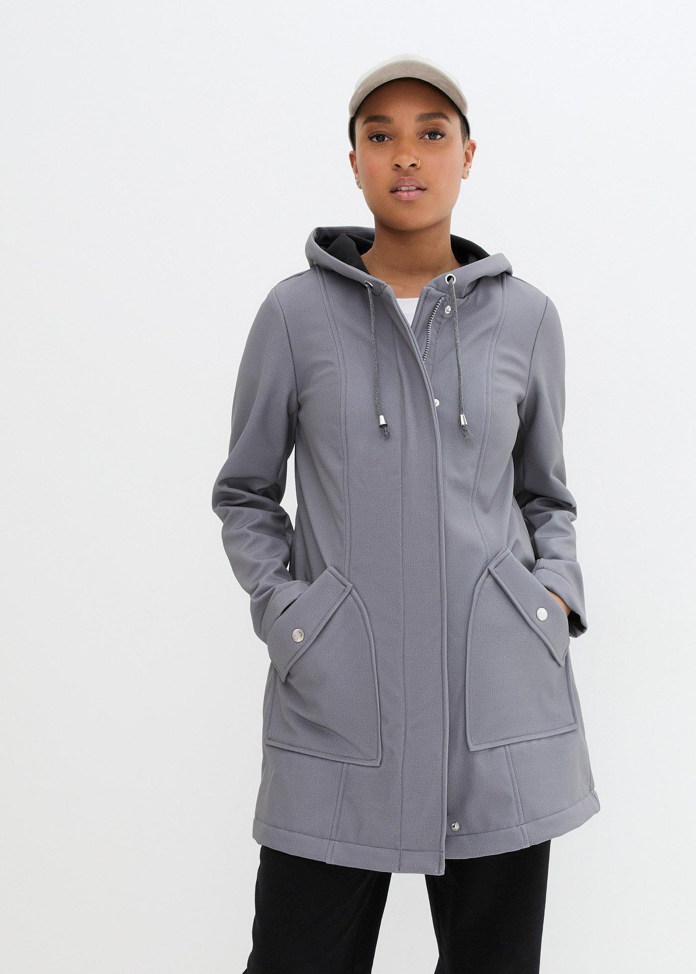 bonprix Softshell-Parka mit Kapuze, grau, Gr.46, Bequemer Softshell-Parka mit Kapuze und praktischen Taschen