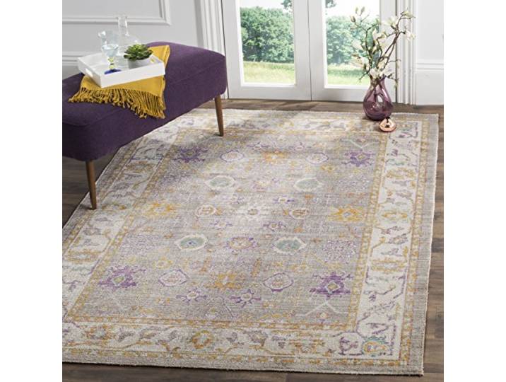 SAFAVIEH Tapis Boho Pour Salon\, Salle à manger\, Chambre à coucher - Windsor Collection\, Tapis à poil court\, Gris et crème\, 152 X 213 cm