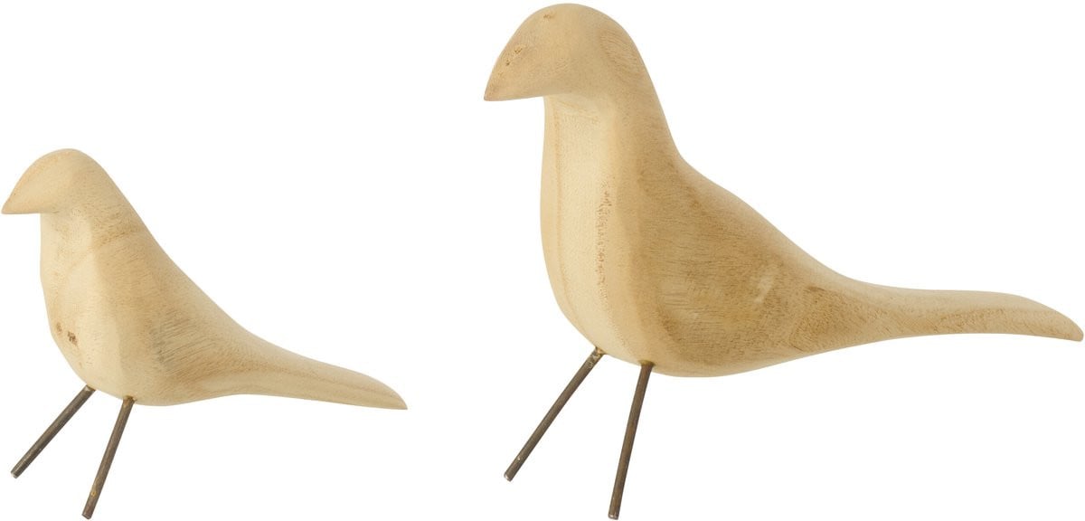 J-Line Vogel Decoratie voor op tafel - Hout - Naturel - Set van 2