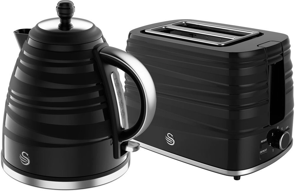 Swan Symphony Kitchen Set, 1.7L Fast Boil Kettle & 2 Slice Toaster Black