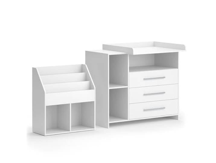Vicco Kinderzimmer-Set Oskar Weiß 2 Teile, mit Wickelkommode und Bücherregal, umbaubar zur normalen Kommode nach Entfernen des Wickelaufsatzes