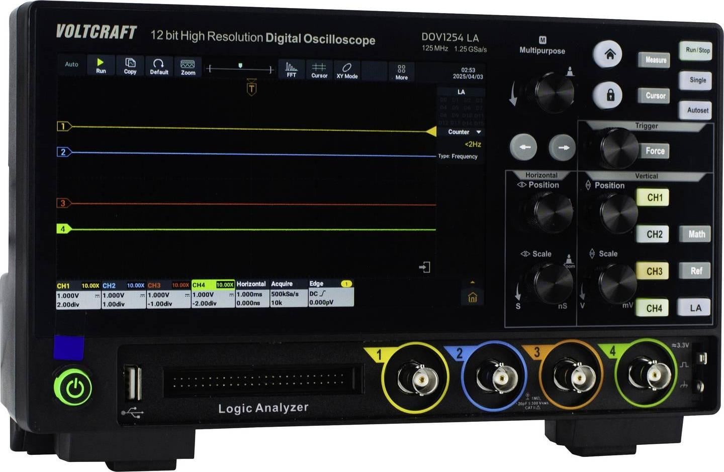 Voltcraft DOV1254 Digitaal oscilloscoop met 4 kanalen en 125 MHz