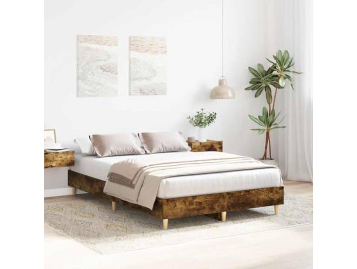 KTHLBRH Bettgestell Eiche Rauchgrau 140 x 190 cm, Lattenrost Technisches Holz, robuste Beine, Abmessungen 193 x 143 x 25 cm, Montage erforderlich