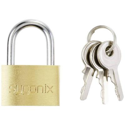 Sygonix SY-5045282 Vorhängeschloss 24.7 mm teilweise gleichschließend Goldgelb Schlüsselschloss