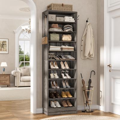 Rackcog Freestanding 10-Tier Shoe Storage Cabinet,Narrow Wood Shoe Rack Shoe Organizer,Sturdy Closet Organizer Open Display Cabinet