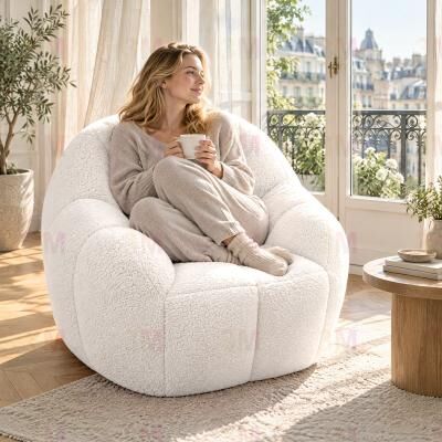 Kodotan sofa Teddy Fabric Lazy Bean Bag Sofa Chair, High-Density Foam Padded Accent Armchair for Living Room & Bedroom