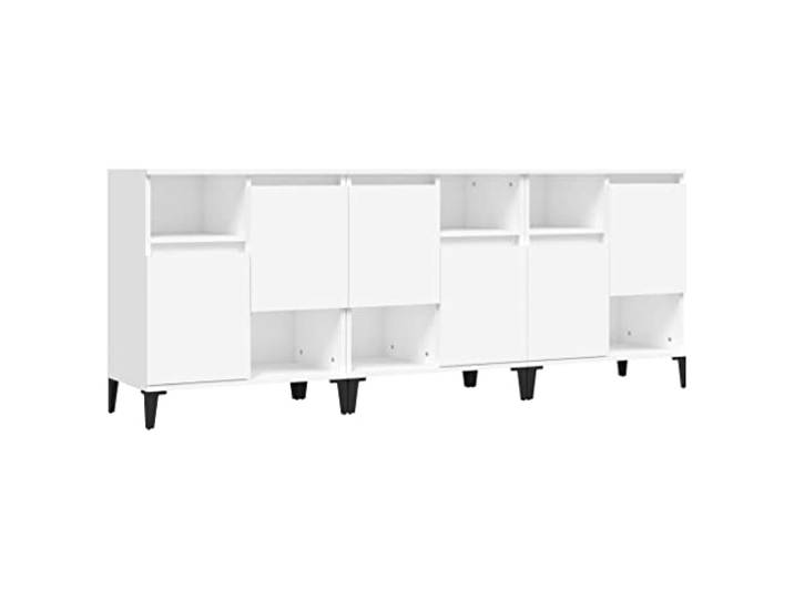 HGFDVCMR Sideboard 3er Set Weiß 60x35x70 cm Kommode Holzwerkstoff Flexibles 3er-Set Beistellschränke in Weiß für Wohnzimmer & Flur mit je 4 Fächern und variabler Türmontage.