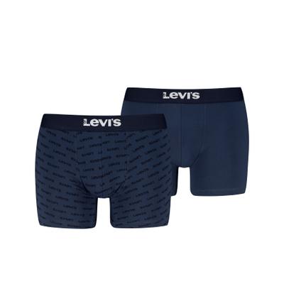Boxershorts LEVI'S "LEVIS MEN LOGO AOP BOXER BRIEF 2P", Herren, Gr. M, Single Jersey, blau (navy), Single Jersey, Obermaterial: 95% Baumwolle, 5% Elasthan, körpernah, Unterhosen