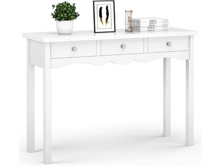 GIANTEX Console Meuble Entrée avec 3 Tiroirs Table de Coiffeuse Table d'Entrée/Salon/Chambre 100x75x32CM Style Moderne Blanc
