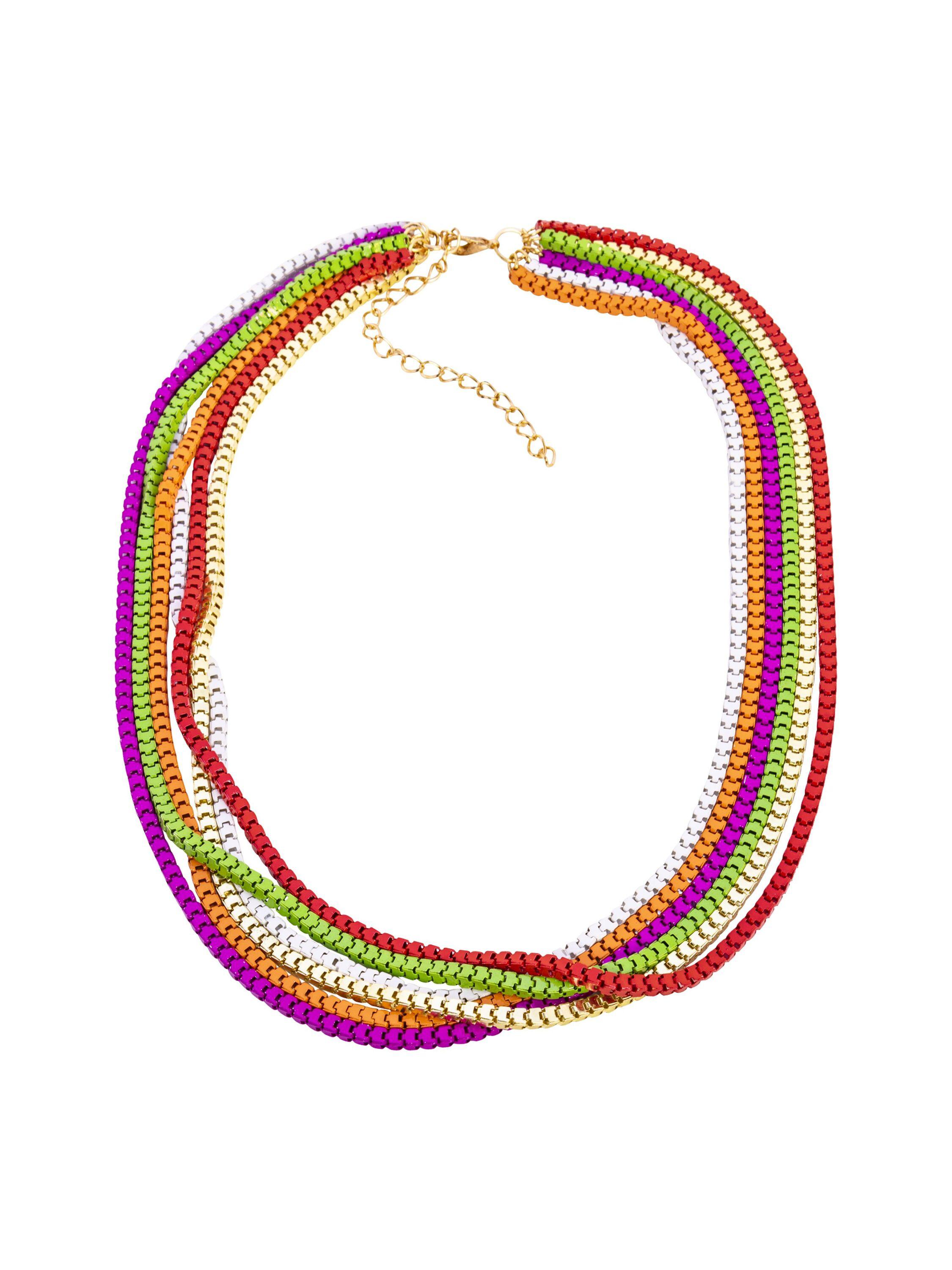 Steuer Modeschmuck Kette Metal multi mehr reihig pink, grün, orange, rot, gold, weiß
