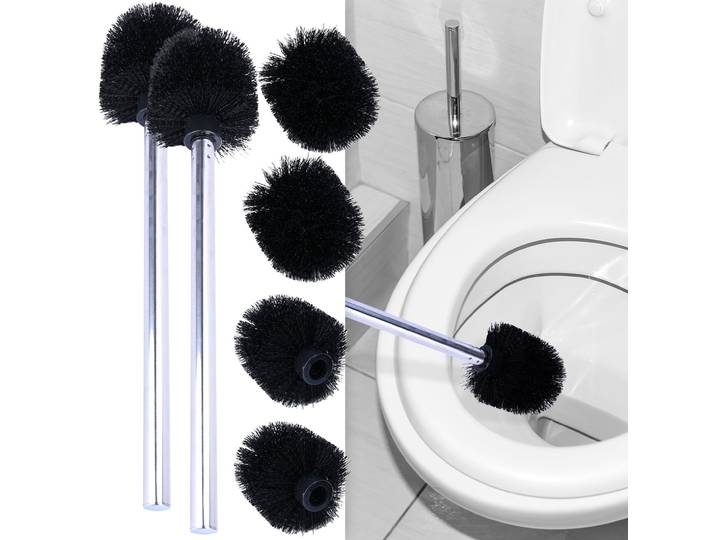 2er-Set WC-Bürste aus Edelstahl inkl. 3 Bürstenköpfen, Ø 8cm, schwarz