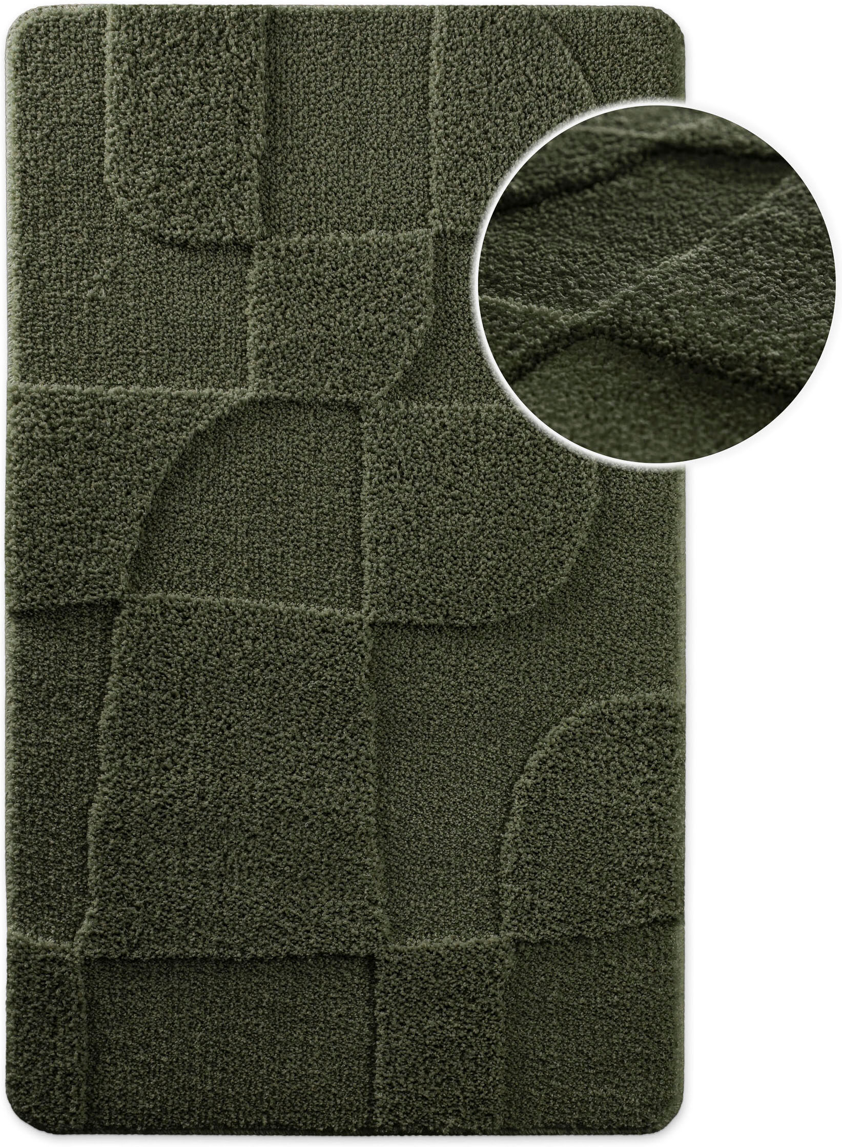 Badematte WECON HOME "Davie", grün (kiefern grün), H:25mm, Polyester, Badematten, Badematte, Badteppich, Hoch-Tief-Effekt, weich, rutschhemmend, waschbar, getuftet kiefern grün rechteckig (55cm x 65cm )