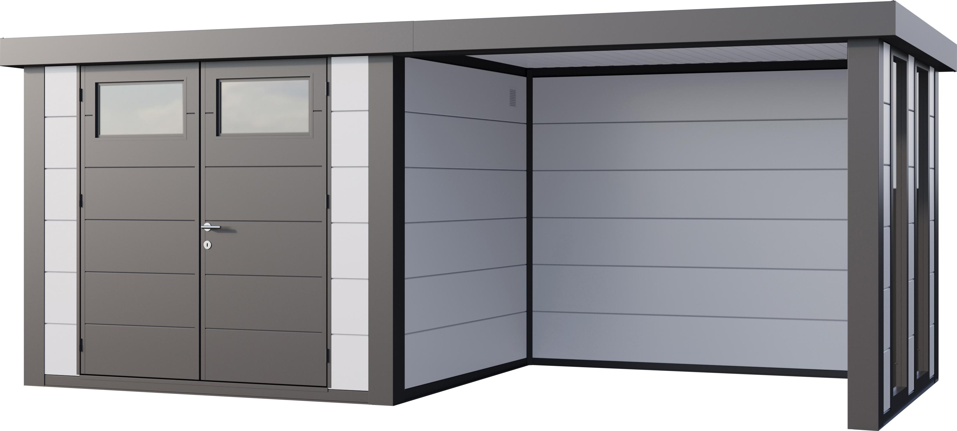 Telluria Metallgerätehaus Classico 2724 mit Lounge Anbau inkl. 2 Fenster weiß Lounge-Anbau rechts
