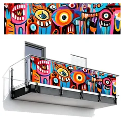 BALKON-SICHTSCHUTZ Abstrakt - Gesicht - Farbenfroh Windschutz 300x85 cm