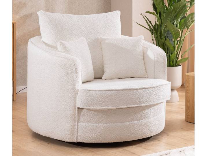 S-Style Möbel Drehsessel Ted Love Seat XXL 360 Grad drehbar aus Boucle-Stoff, mit Wellenfederung