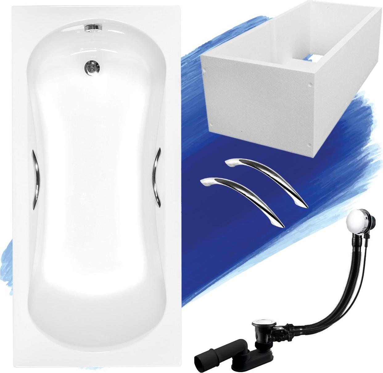 BADLAND Badewanne Rechteck Aria Plus 160x70 mit Ablaufgarnitur, Handgriffen, Füßen und Wannenträger GRATIS