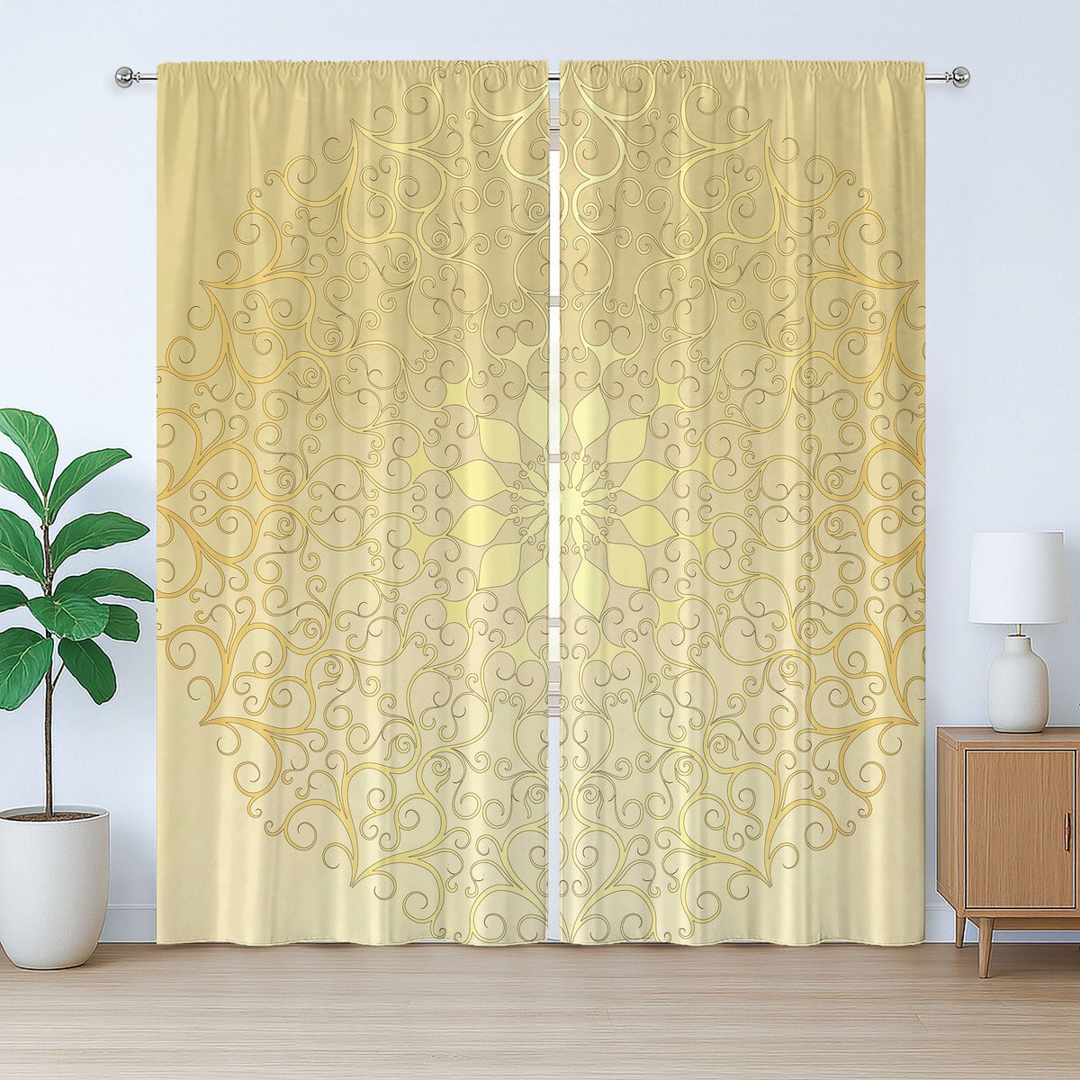 ABAKUHAUS Mandala Rustiek Gordijn - Antiek Hart - Lichtgeel - 280 x 225 cm