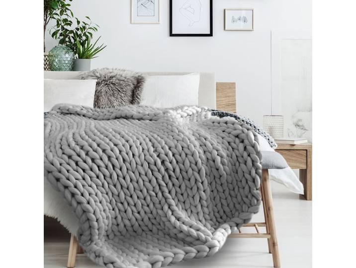 Plaid grosse maille en acrylique150x120 cm gris