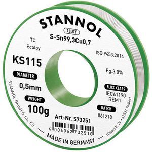 Stannol Lötzinn KS115 ROM1, Flussmittel, bleifrei, Ø 0,5mm, 99,3% Zinn, 0,7% Kupfer, 100g