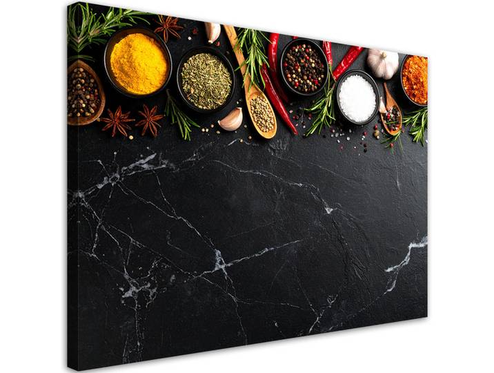 Feeby Leinwandbild Bunte Gewürze und Kräuter Pflanzen 100x70cm, Grau, Essen/Getränk, Rechteckig, 100x70 cm, Bilder & Rahmen, Bilder, Leinwandbilder
