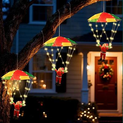 Uplifted Finds Parachute Santa Claus Hanging LED Decoration warm Light solar Energy