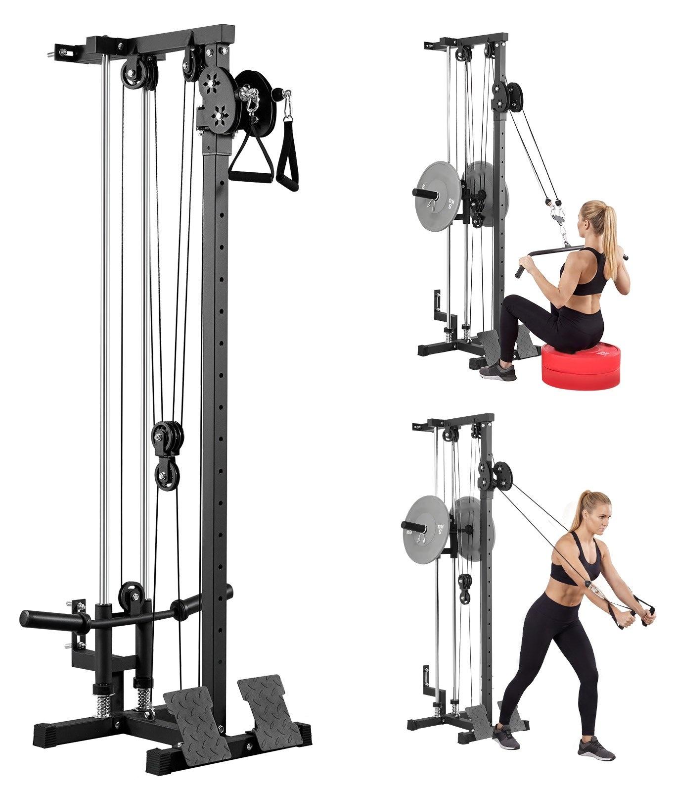 Latzugstation - 3-in-1 Latzugturm zur Wandmontage - Max. Belastung 227 kg - Mit Latzugstange & Kabel-/Seilzug - Für Rücken, Arme, Schultern, Bauch - Für Zuhause & Studio