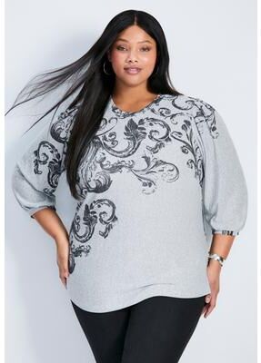 Plus Size Women's Teagan Hacci Top by Avenue in Grey Marle (Size 18)