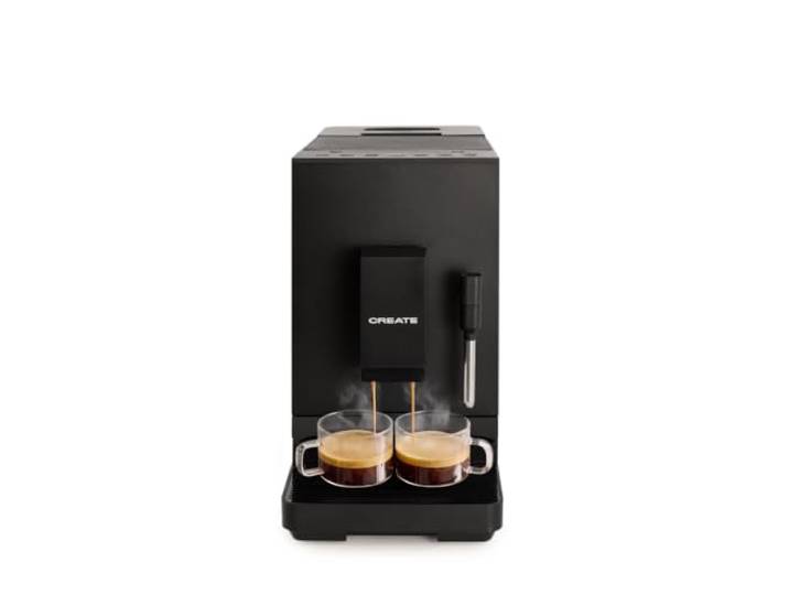 CREATE / THERA MATIC/Vollautomatische Kaffeemaschine mit Mahlwerk und Dampfaufschäumer Schwarz / 20 bar, 1.5-Liter-Wassertank, 180-g-Kaffeebohnenbehälter, Dampfarm, Touch-Bedienfeld, 1350W