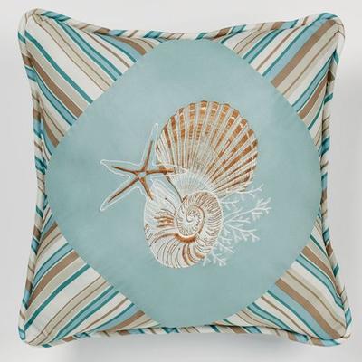 Touch of Class "Seabreeze Embroidered Pillow Aqua 18"" Square, 18"" Square, Aqua"