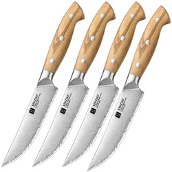 XinZuo - Steakmesserset aus Verbundstahl, 4-teilig - Klingenlänge 14 cm - Gewicht 110 Gramm (4x) - X02O Pin Serie