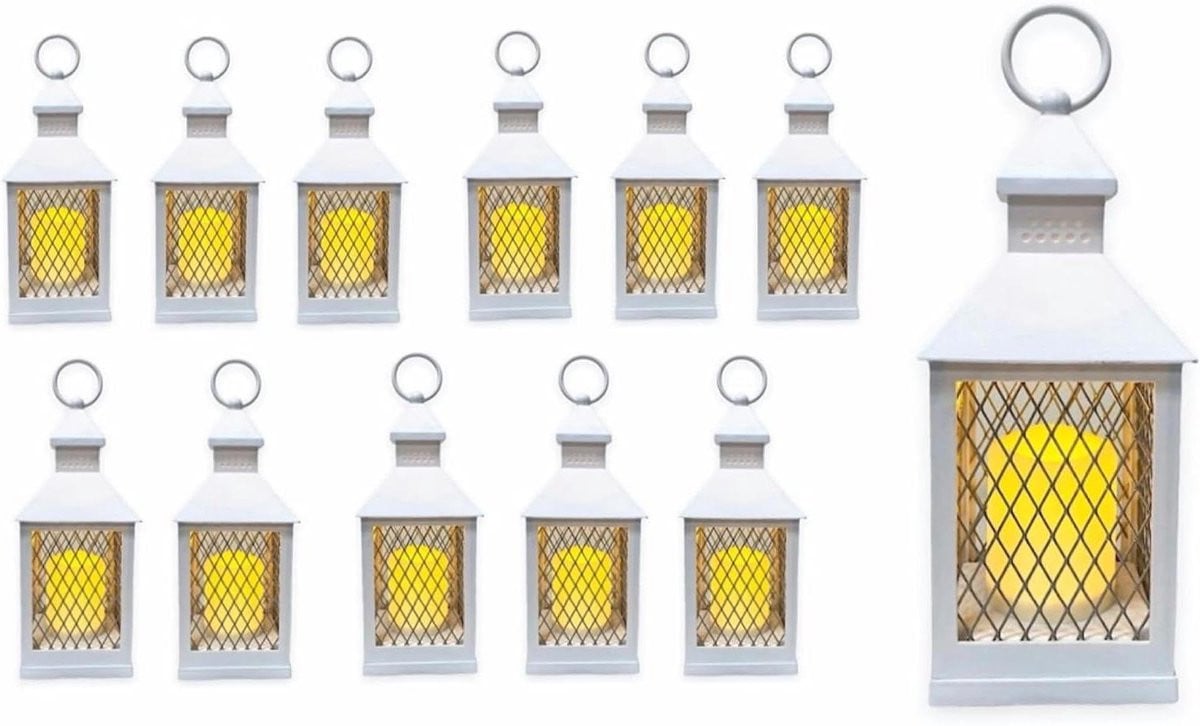 Boerderij Lantaarns Decoratieve Buiten Decoratie met Vlamloze LED Kaars - Wit - 25,4 cm