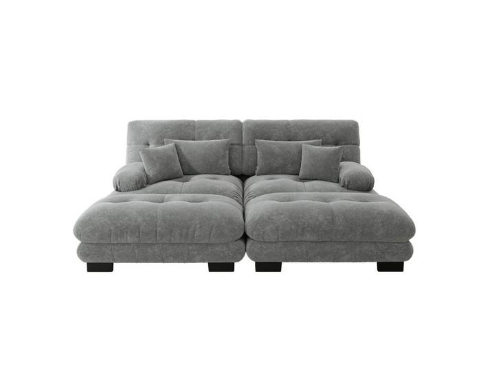 Redom Ecksofa modular mit beweglichen Ottomane, breiten Armlehnen und Dekokissen, Grau, 220x145 cm, Wohnzimmer, Sofas & Couches, Wohnlandschaften, Ecksofas