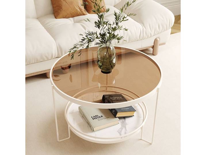Changhong table basse en verre trempé petit appartement salon rond ménage minimaliste mini table