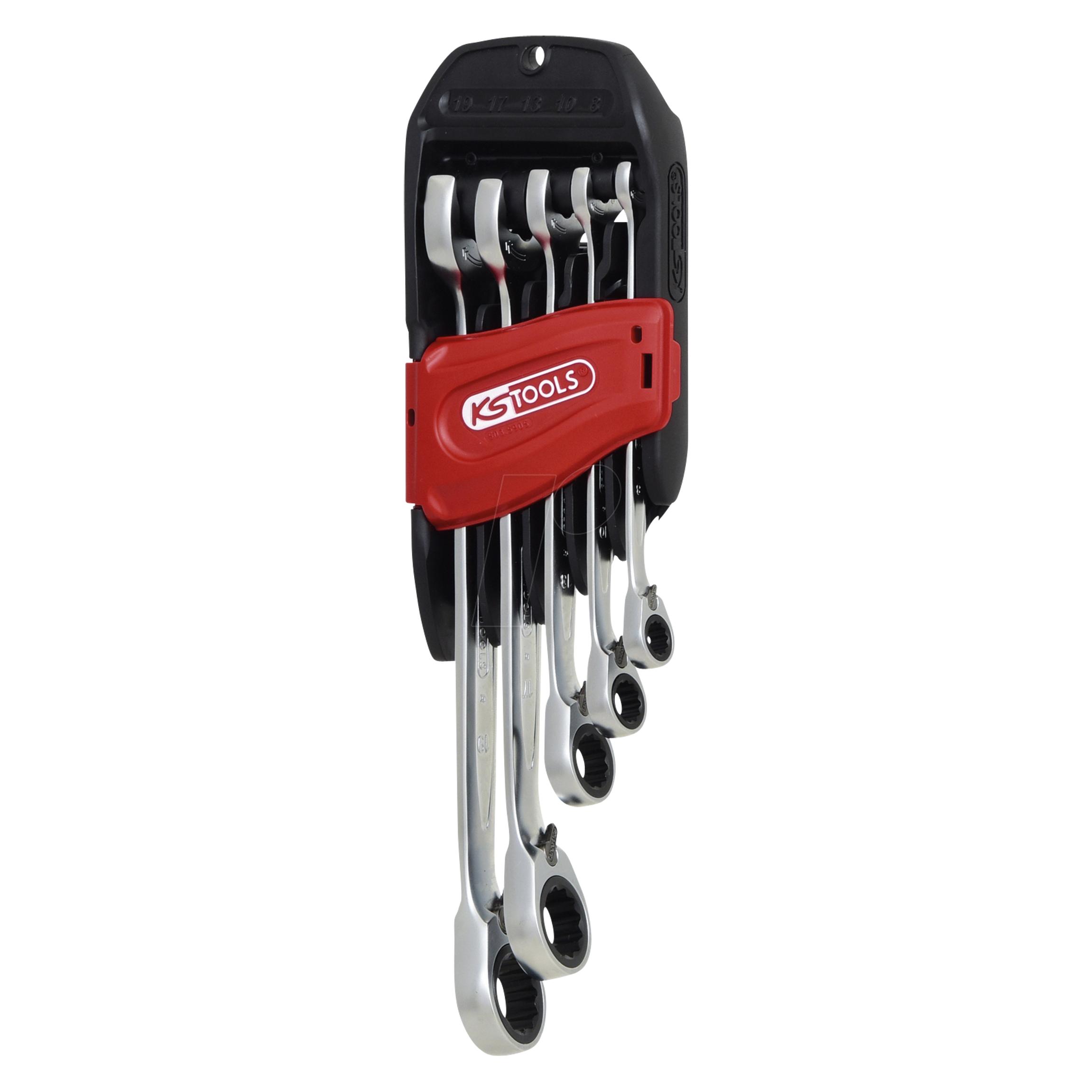 KS Tools DUO GEAR Ringmaulschlüssel-Satz, umsch.bar,Ring 15° gekr.,Flank Traction,5 Teile (19 mm) (503.5905)