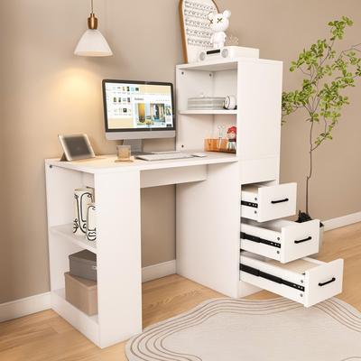 Wooden Computer Desk with Power Socket and Drawers for Home Office, Bedroom, and Study Room