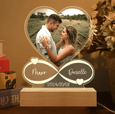Inspire Curations Personalized Acrylic Photo Love Frame Custom Couple Plaque For Anniversary & Valentines Gift warm Light