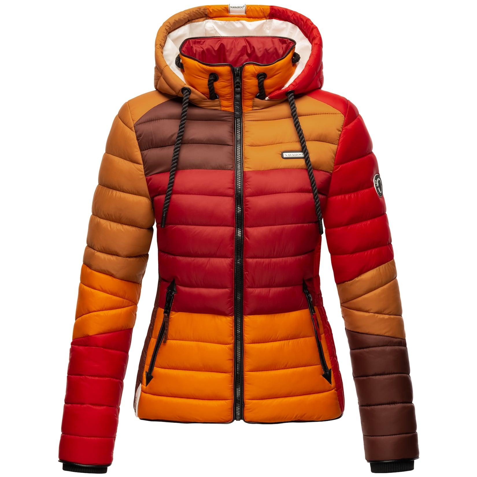 NAVAHOO Damen Steppjacke leichte Übergangsjacke mit Kapuze im Colourblocking Stil Lulana Multikulti